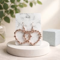 BRONZE COLORED HEART EARRINGS WITH FLOWERS AND CHERRIES