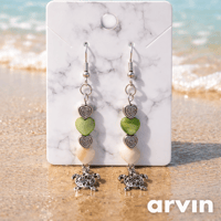 SILVER AND GREEN HEARTS WITH SILVER TURTLE DANGLE