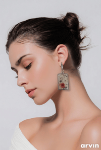 SILVER EARRINGS WITH CLAY CREAM COLORS AND PINK FLOWERS