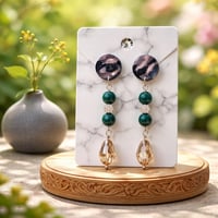 SILVER STUD WITH GREEN AND SILVER BEADS DANGLE