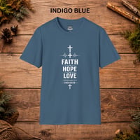 Image 3 of Faith Hope Love T-Shirt — Inspirational Christian Tee with Cross