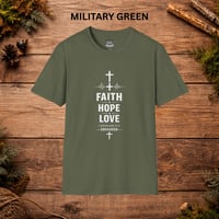 Image 5 of Faith Hope Love T-Shirt — Inspirational Christian Tee with Cross