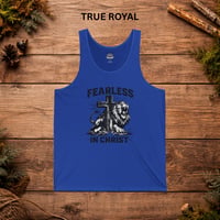 Image 4 of Fearless in Christ Tank Top — Christian Lion Cross Faith Tank