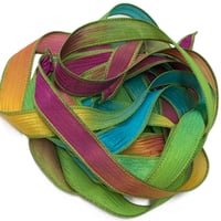 Image 1 of 1PC.  WOODSTOCK  42" Hand Dyed Finished Edge Silk Wrist Wrap Bracelet/Jewelry/Craft Ribbons