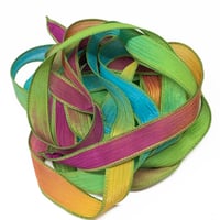 Image 2 of 1PC.  WOODSTOCK  42" Hand Dyed Finished Edge Silk Wrist Wrap Bracelet/Jewelry/Craft Ribbons