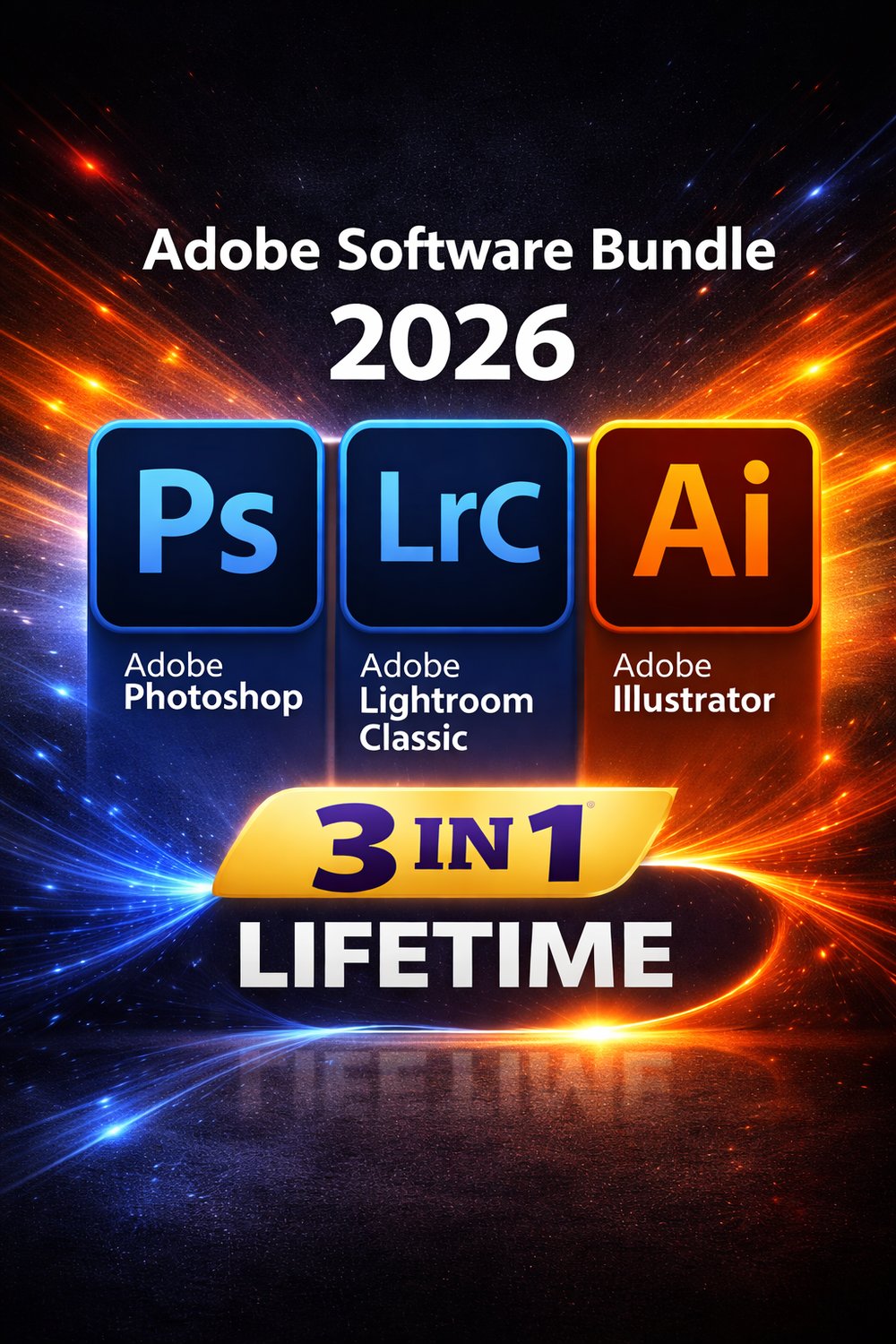 Image of Adobe 3-in-1 Bundle 2026: Photoshop + Lightroom +  Illustrator | Lifetime License - Windows