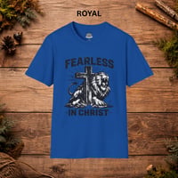 Image 3 of Fearless in Christ T-Shirt — Christian Lion Cross Faith Tee