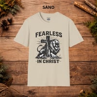 Image 5 of Fearless in Christ T-Shirt — Christian Lion Cross Faith Tee