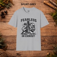Image 9 of Fearless in Christ T-Shirt — Christian Lion Cross Faith Tee
