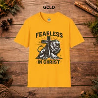 Image 10 of Fearless in Christ T-Shirt — Christian Lion Cross Faith Tee