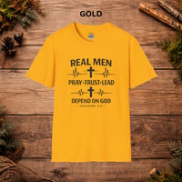 Image 4 of Real Men Pray Trust Lead Depend on God T-Shirt — Christian Faith Tee (Proverbs 3:5)