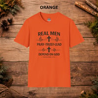 Image 5 of Real Men Pray Trust Lead Depend on God T-Shirt — Christian Faith Tee (Proverbs 3:5)