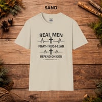 Image 6 of Real Men Pray Trust Lead Depend on God T-Shirt — Christian Faith Tee (Proverbs 3:5)