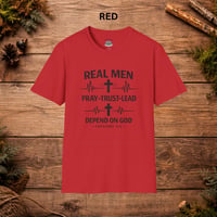 Image 7 of Real Men Pray Trust Lead Depend on God T-Shirt — Christian Faith Tee (Proverbs 3:5)