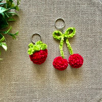 Image 1 of Strawberry and Cherry Food Keychains Bag Charms