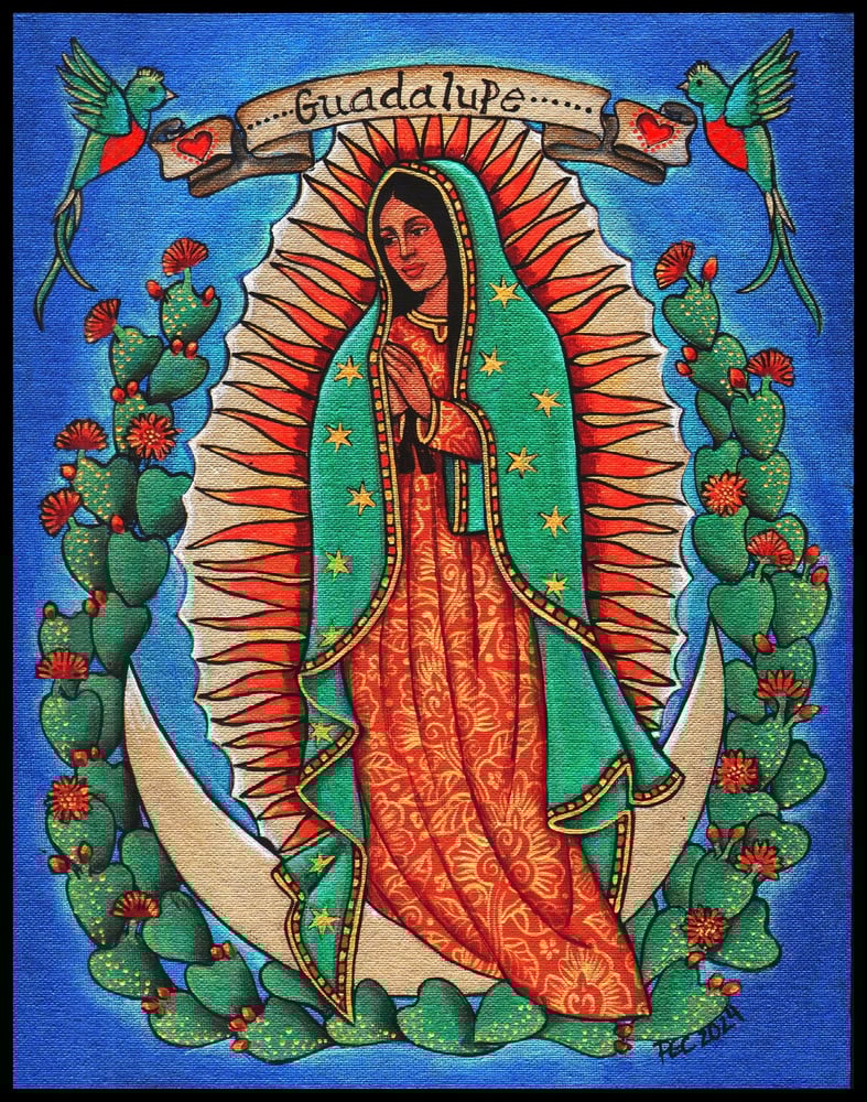 Image of ¡LUPITAS! ~ 8x10 Art Print ~ Guadalupe, Nopales y Quetzal