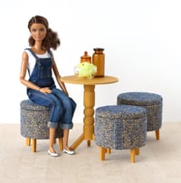 Image 2 of 1:6 round pouf - deep blue tweed