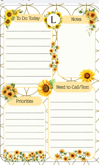 Handmade Sunflower Daily Pad Notepad with Initial, organize, pages, schedule, calls, gift