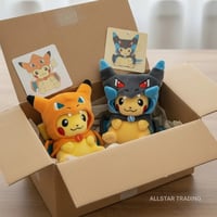 Image 2 of Pikachu Mega Charizard X Y Poncho Plush Set