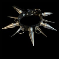 Image 1 of Vegan friendly Glossy black ultra spiked d-ring plated collar