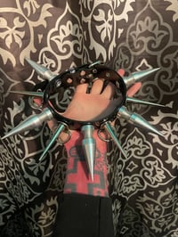 Image 2 of Vegan friendly Glossy black ultra spiked d-ring plated collar