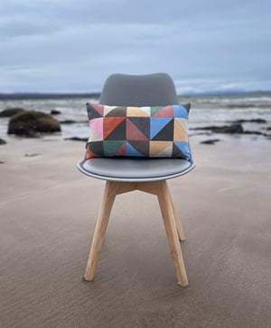 Image of Blue triangles, patchwork cushion with plant-dyed panels