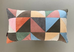 Image of Blue triangles, patchwork cushion with plant-dyed panels