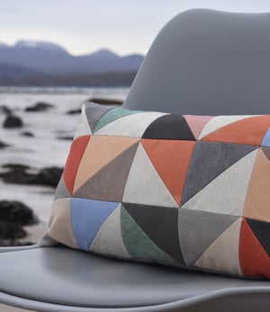 Image of Orange triangles, patchwork cushion with plant-dyed panels