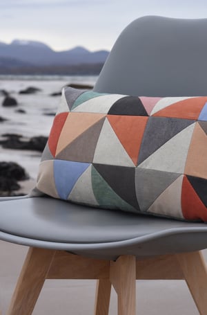 Image of Orange triangles, patchwork cushion with plant-dyed panels