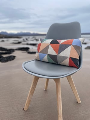 Image of Orange triangles, patchwork cushion with plant-dyed panels