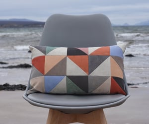 Image of Orange triangles, patchwork cushion with plant-dyed panels