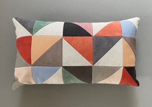 Image of Orange triangles, patchwork cushion with plant-dyed panels