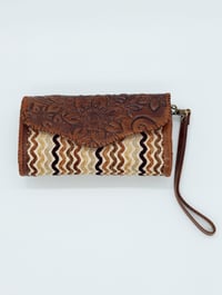 Image 8 of Syrian Leather Clutch Bags Gold/Brown Print