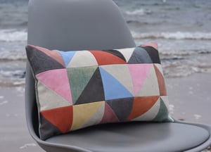 Image of Pink triangles, patchwork cushion with plant-dyed panels