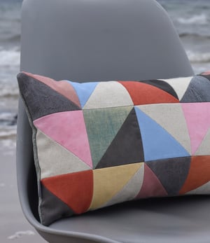 Image of Pink triangles, patchwork cushion with plant-dyed panels
