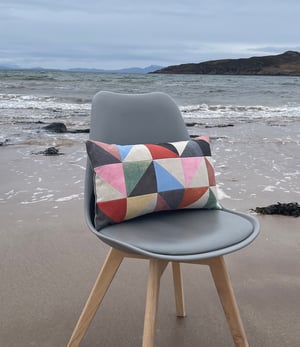 Image of Pink triangles, patchwork cushion with plant-dyed panels