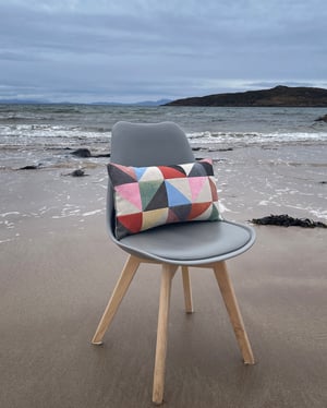 Image of Pink triangles, patchwork cushion with plant-dyed panels