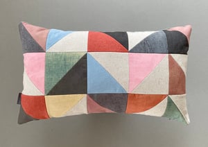 Image of Pink triangles, patchwork cushion with plant-dyed panels