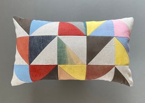 Image of Yellow triangles, patchwork cushion with plant-dyed panels
