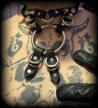 Image 2 of Thin strapped O ring cone studded leather gothic plunge choker