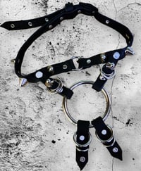 Image 1 of Thin strapped O ring cone studded leather gothic plunge choker