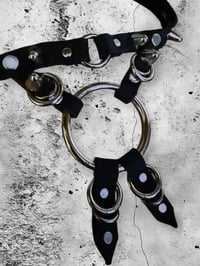 Image 3 of Thin strapped O ring cone studded leather gothic plunge choker