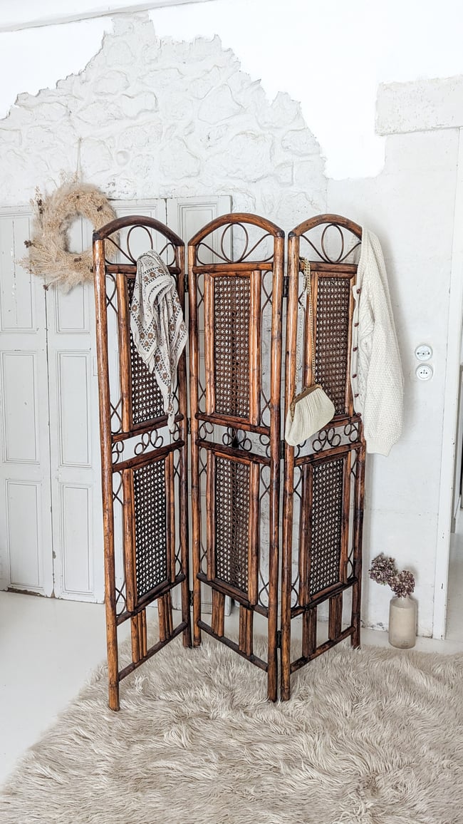 Paravent cannage et rotin