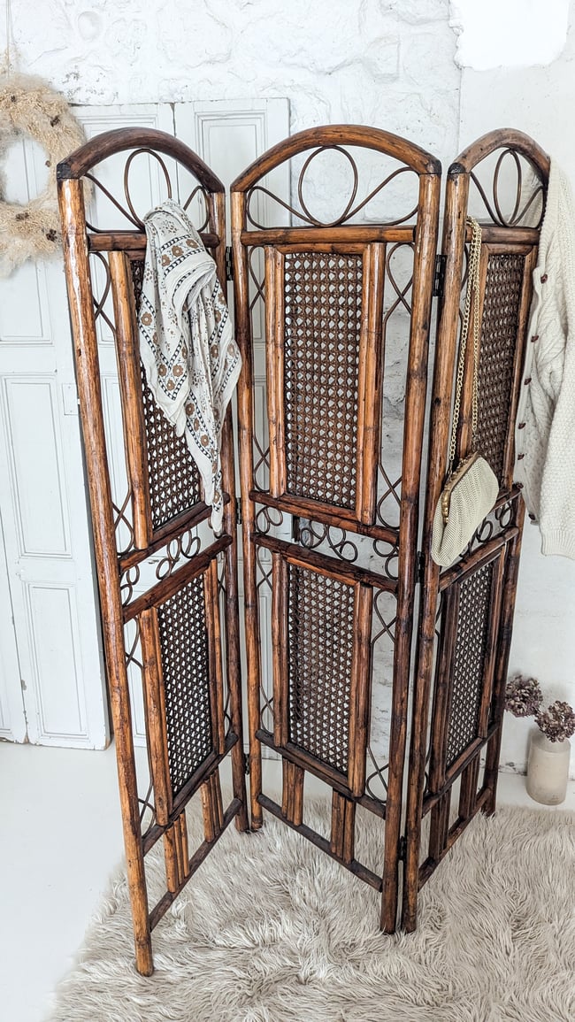 Paravent cannage et rotin