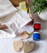 Image 2 of Adult and Child Aprons - Block Printing Kit with Flowers, Hearts, or Dogs Wooden Blocks