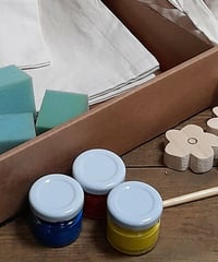 Image 2 of Tote Bag and Zipped Pouch - Block Printing Kit with Flowers, Hearts or Dogs Wooden Blocks 