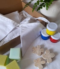 Image 2 of Fabric Bunting - Block Printing Kit with Flowers, Hearts, or Dogs Wooden Blocks