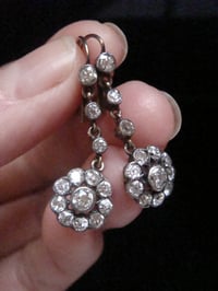 Image 1 of EDWARDIAN 18CT SILVER  OLD CUT DIAMOND 1.80ct DROP EARRINGS PIERCED EARS