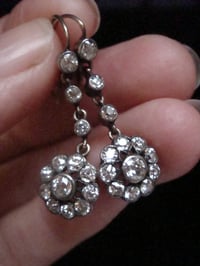 Image 4 of EDWARDIAN 18CT SILVER  OLD CUT DIAMOND 1.80ct DROP EARRINGS PIERCED EARS