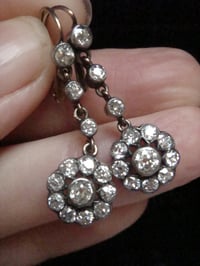 Image 5 of EDWARDIAN 18CT SILVER  OLD CUT DIAMOND 1.80ct DROP EARRINGS PIERCED EARS